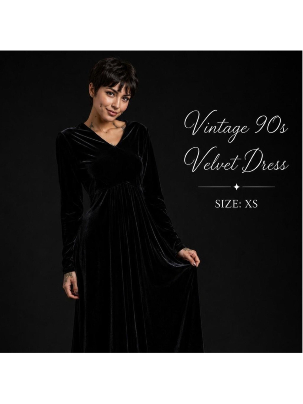 Black velvet maxi dress with long sleeves and V-neckline #goth #whimsygoth